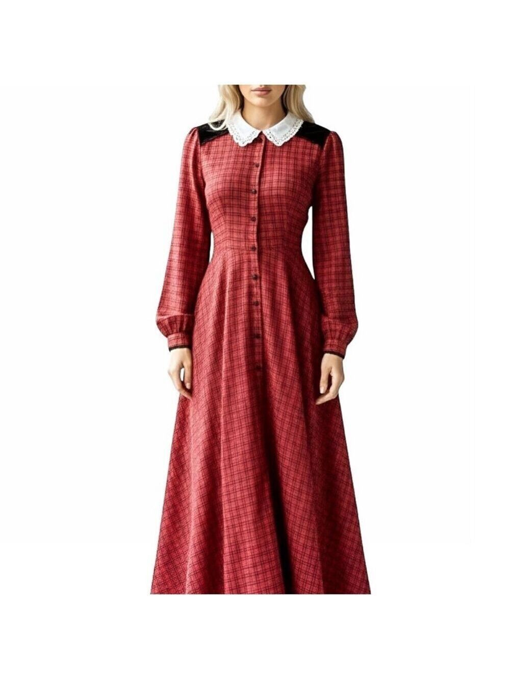 Gunne Sax Red Plaid Prairie Midi Dress
